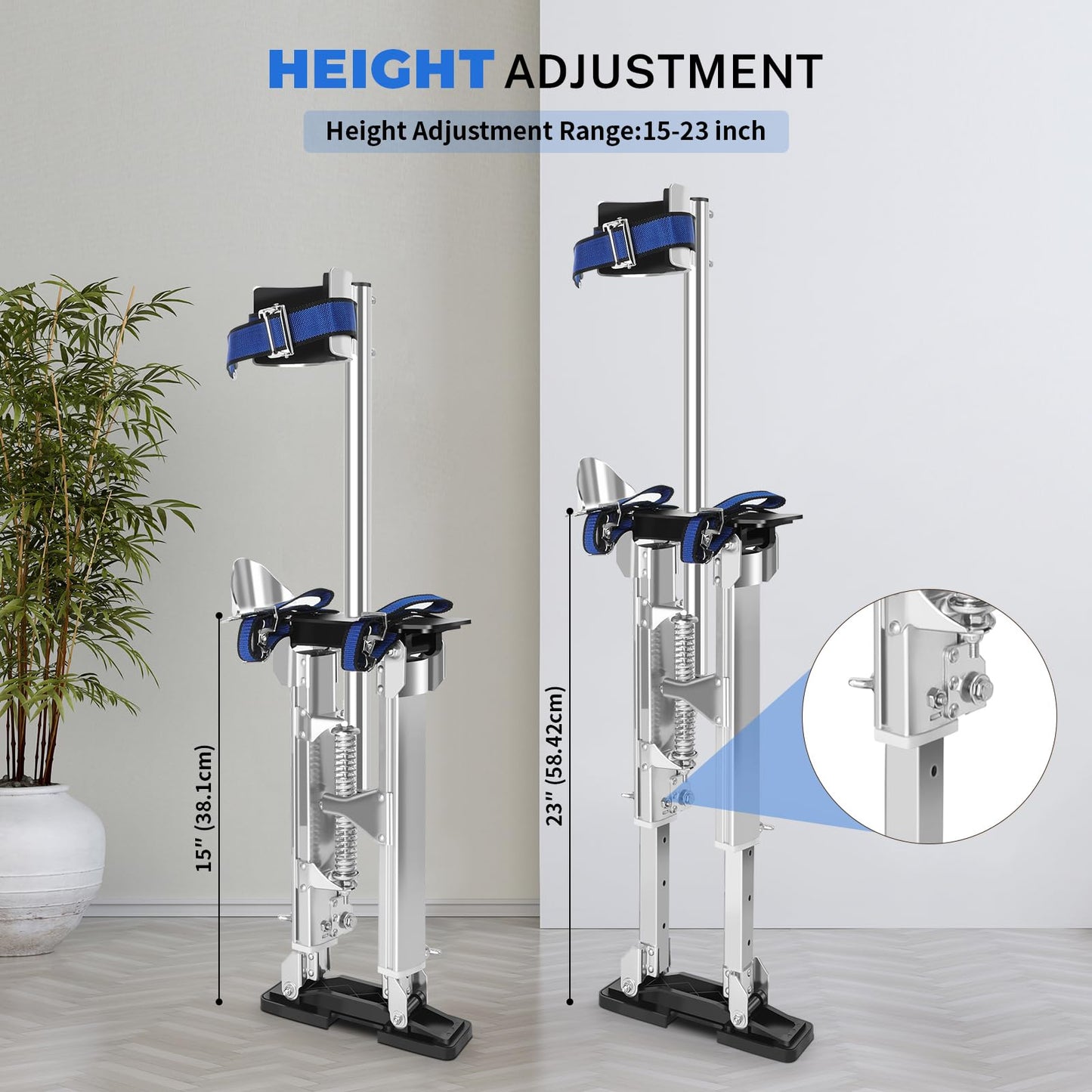 Drywall Stilts, 15''-23' Drywall Stilts for Adults Adjustable Heights Aluminum Work Stilt for Sheetrock Drop Ceiling Painting Painter Pruning Branches or Cleaning