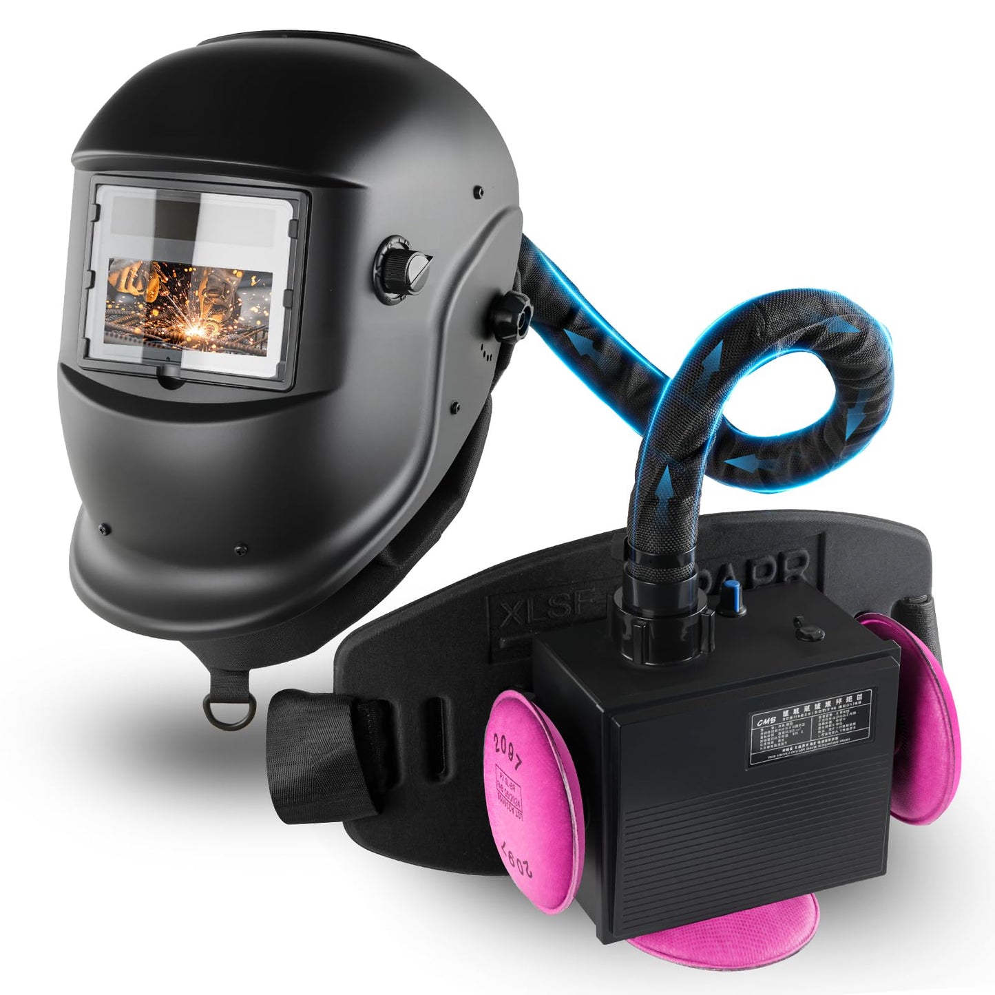 Owenri Welding Helmet Auto Darkening with Air Fed System, Powered Air Purifying Respirator (PAPR) True Color Welding Mask, Upgraded Arc Sensor 4/9-13 for TIG MIG ARC Welding Mask