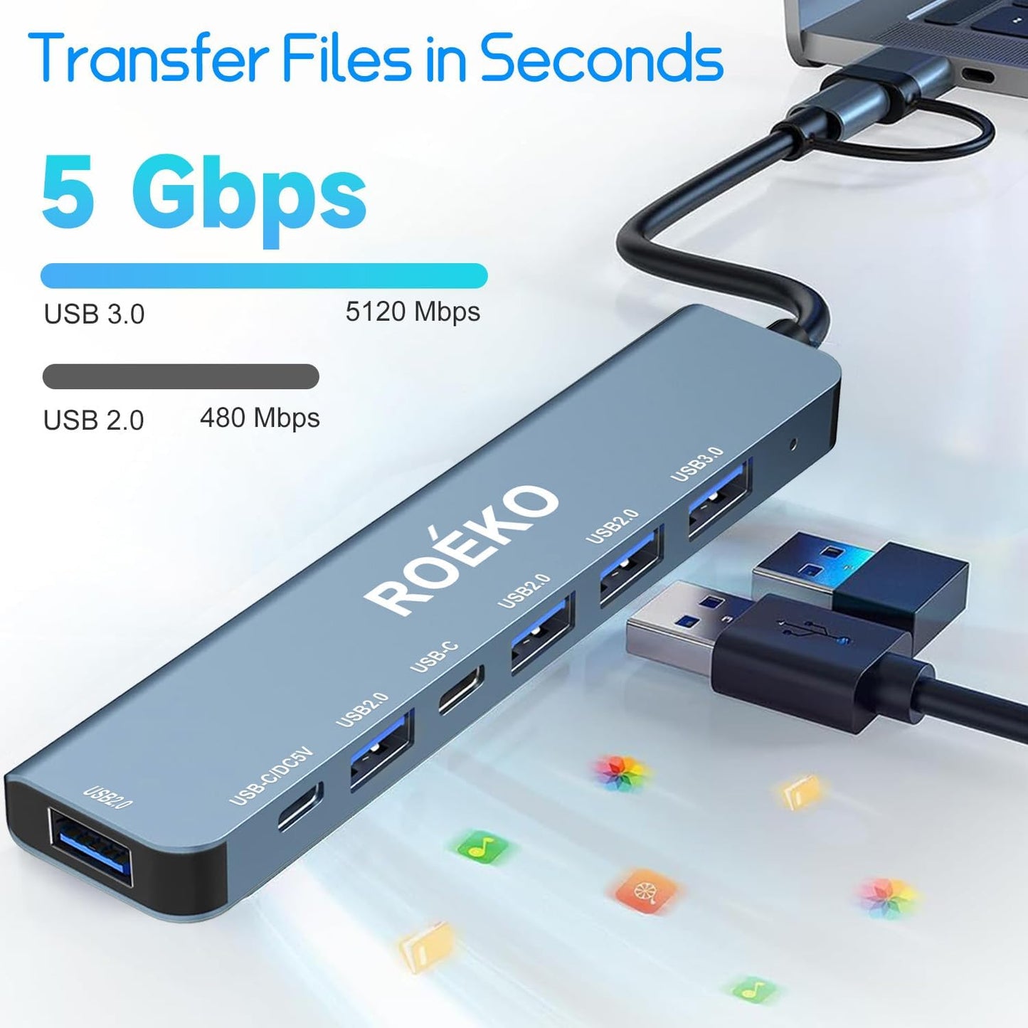 ROKO 3.0,USB 1xUSB 3.0,4xUSB2.0,2 7in1) USB Hub c hub,USB hub with Multiport Adapter, USB Splitter with x USB C,Hub