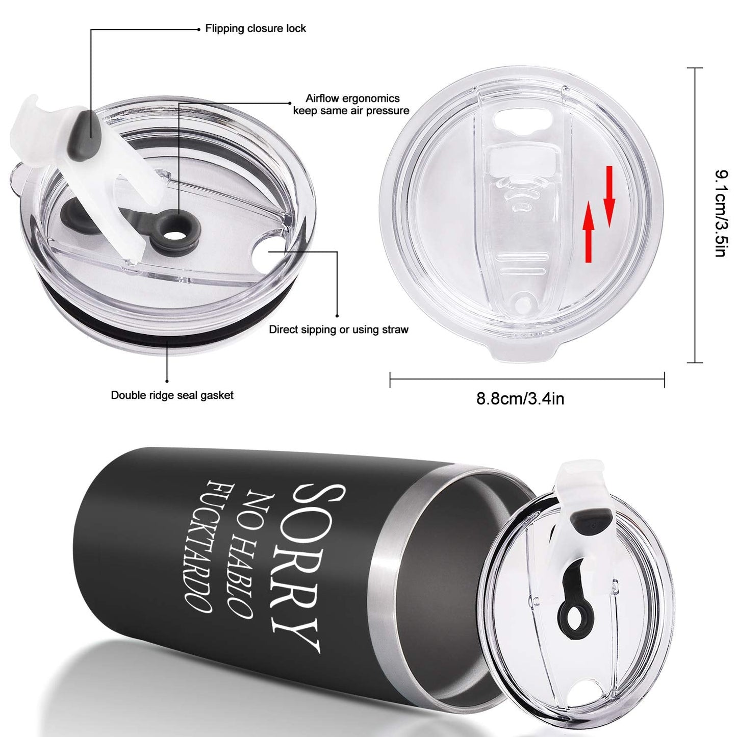 GINGPROUS Sorry No Hablo Fuctardo Travel Tumbler, Funny Ideas for Men Women Friends Brother Dad Sister Co-wokers Colleague Employee, Insulated Stainless Steel Tumbler (30 Oz, Black)