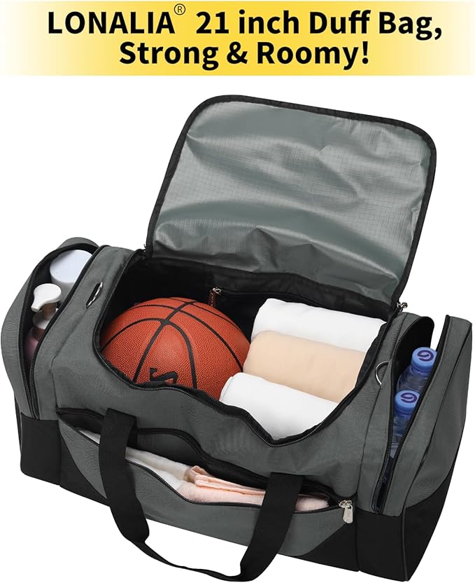 Gym Bag Sport Duffle Bag for Men - 21 in Weekender Travel Bag with Trolley Sleeve (Gray)