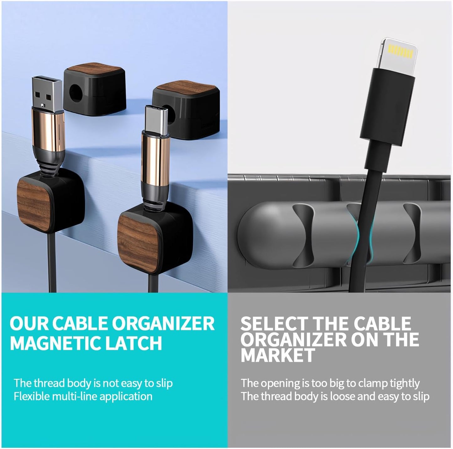 LUCKY BEAN 8 Pack Magnetic Cable Clips Cord Holder, Under Desk Cable Management, Adhesive Wire Holder Keeper Organizer
