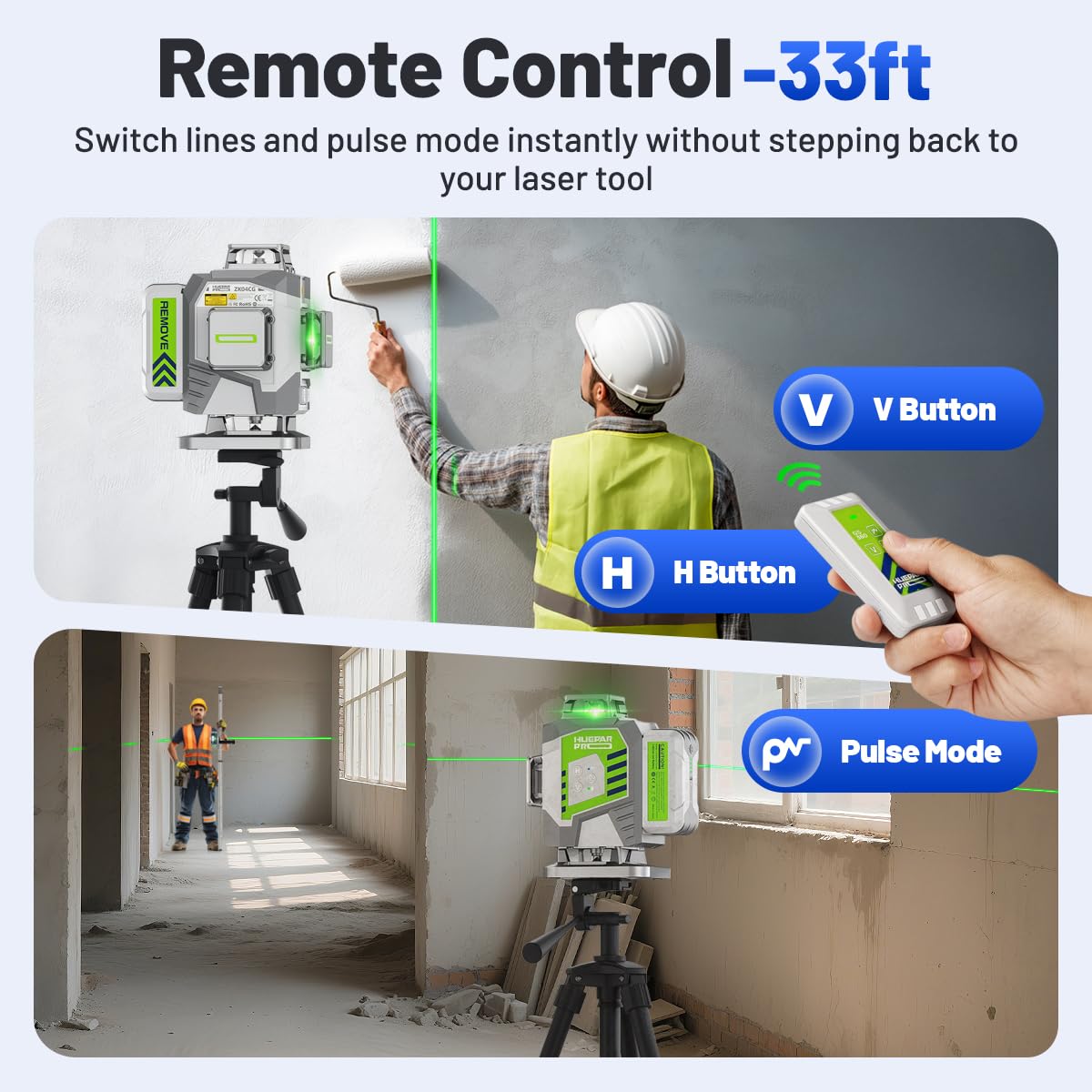 Huepar Pro Laser Level 360 Self Leveling, 4x360° Green Cross Line Laser Tool Set with Receiver for Outdoor&Long Distance Use Up to 660ft, Rechargeable Lazer Leveler Tool for Construction -ZK04CG-LR300
