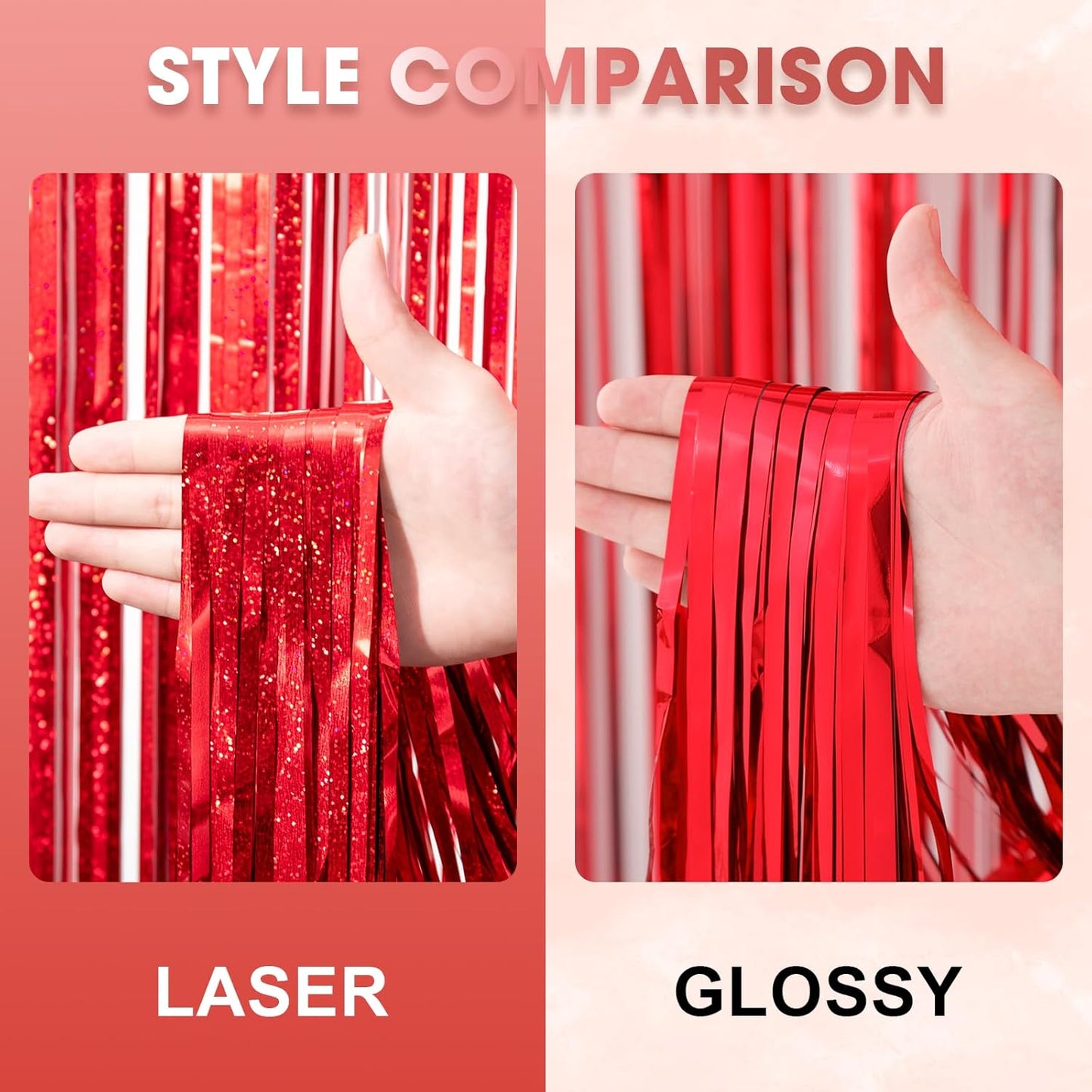 Voircoloria Laser Red Foil Fringe Backdrop Curtains - 3 Pack, 3.3 x 8.2 ft | Perfect for Parties & Celebrations
