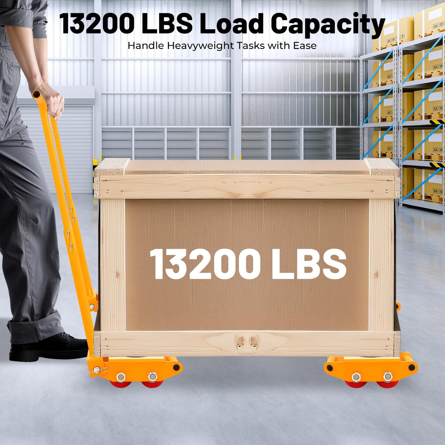 TFCFL 4pcs Machinery Skates, Machinery Mover with 2pcs Steering Handles, 6T/13200lbs Capacity, Machine Moving Skates Dolly w/ 360° Rotation Cap & 4 Rollers, Industrial Moving Equipment, Yellow