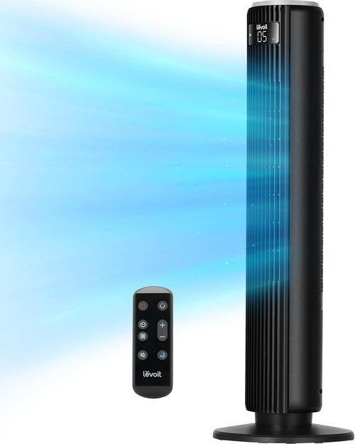 LEVOIT Tower Fan - 36 Inch Standing Fan with 25ft/s Airflow, 90° Oscillation, Remote & Quiet Operation - Black