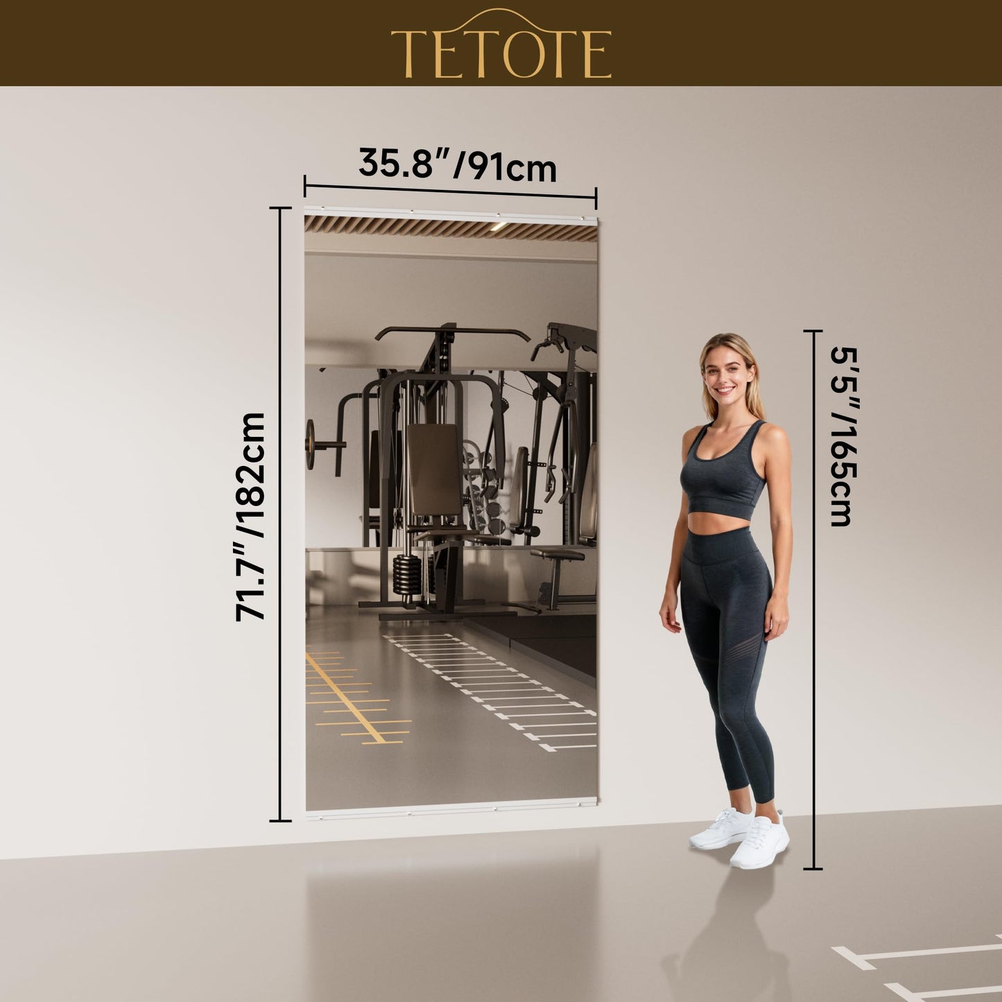 TETOTE Home Gym Mirror 72" x 36" - 1PC Large Tempered Glass Workout Mirrors for Home Gym, Exercise Fitness Wall Mounted Frameless Full Length Mirror for Garage, Dance Studio, Yoga, Living Room