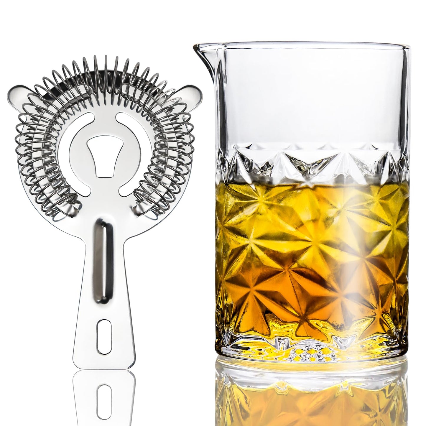 Cocktail Mixing Glass with Strainer Set, 24 oz Crystal Stirring Glass with 304 Stainless Steel Strainer, Elegant and Professional Barware Tools, Bartender Gifts for Men, Housewarming Gift