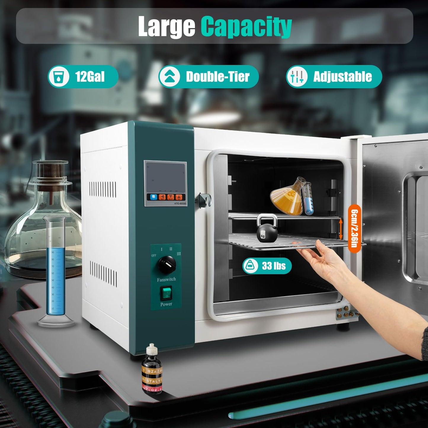 110V 1000W Lab Digital Convection Oven, 45L/12Gal Horizontal Electric Blast Drying Oven, Constant Temperature Blast Industrial Digital Forced Dryer with Intelligent Temperature Controller