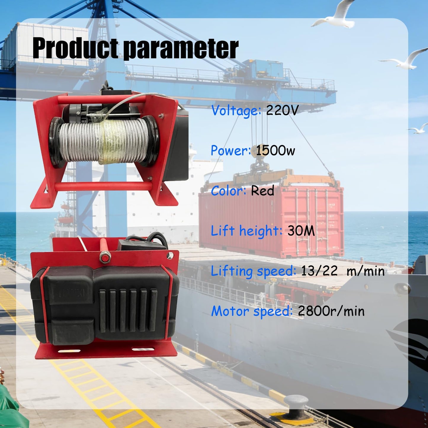 IntXanth Small Electric Hoist 220v 400-800kg Electric Winch Lift Hoist 30M Lift Height Lifting and Towing