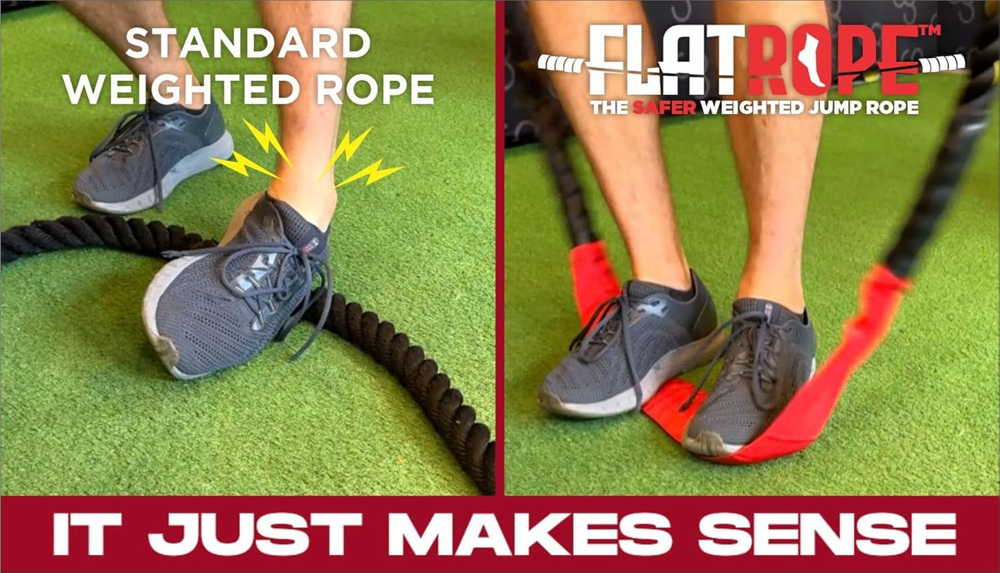 Patented FLATROPE 5lb Weighted Jump Rope, Heavy Flat-Mesh Design to Reduce Ankle Injury, 120” Adjustable Strength-Training Rope for Muscle Building, Conditioning & HIIT, Home Gym Fitness Equipment for CrossFit, HYROX, Spartan, DEKA Athletes, Black