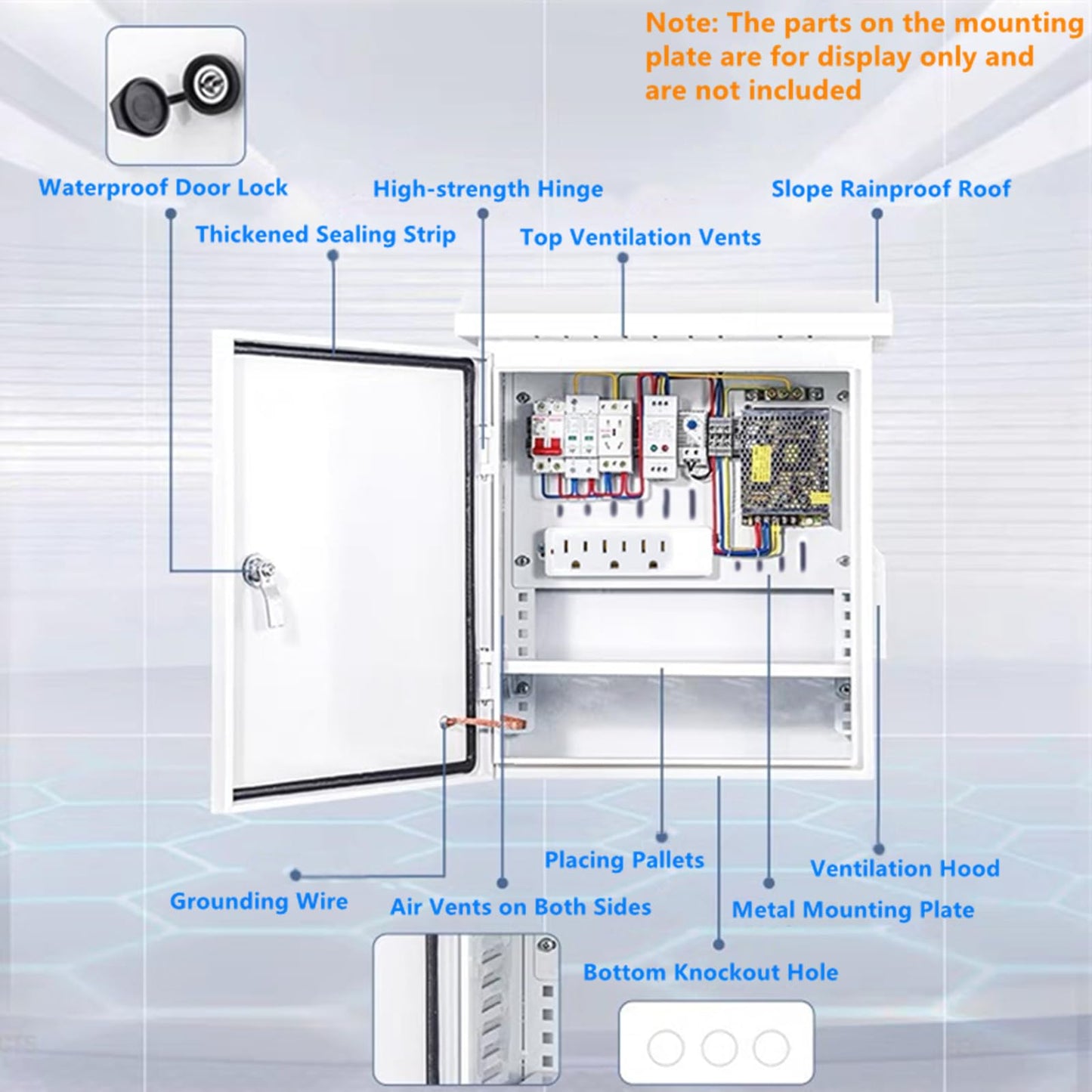 Yeaborn Outdoor Electrical Box 20'' x 16'' x 8'' One-Piece Ventilation Design Electrical Enclosure Box IP65 Waterproof Electrical Cabinet Street Light Box with Wall Hanging and Pole Mounting Parts