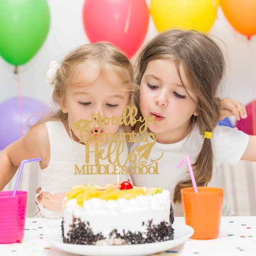 Goodbye Elementary Cake Topper by [Brand Name] - Celebrate 5th Grade Graduation with Gold Glitter Design