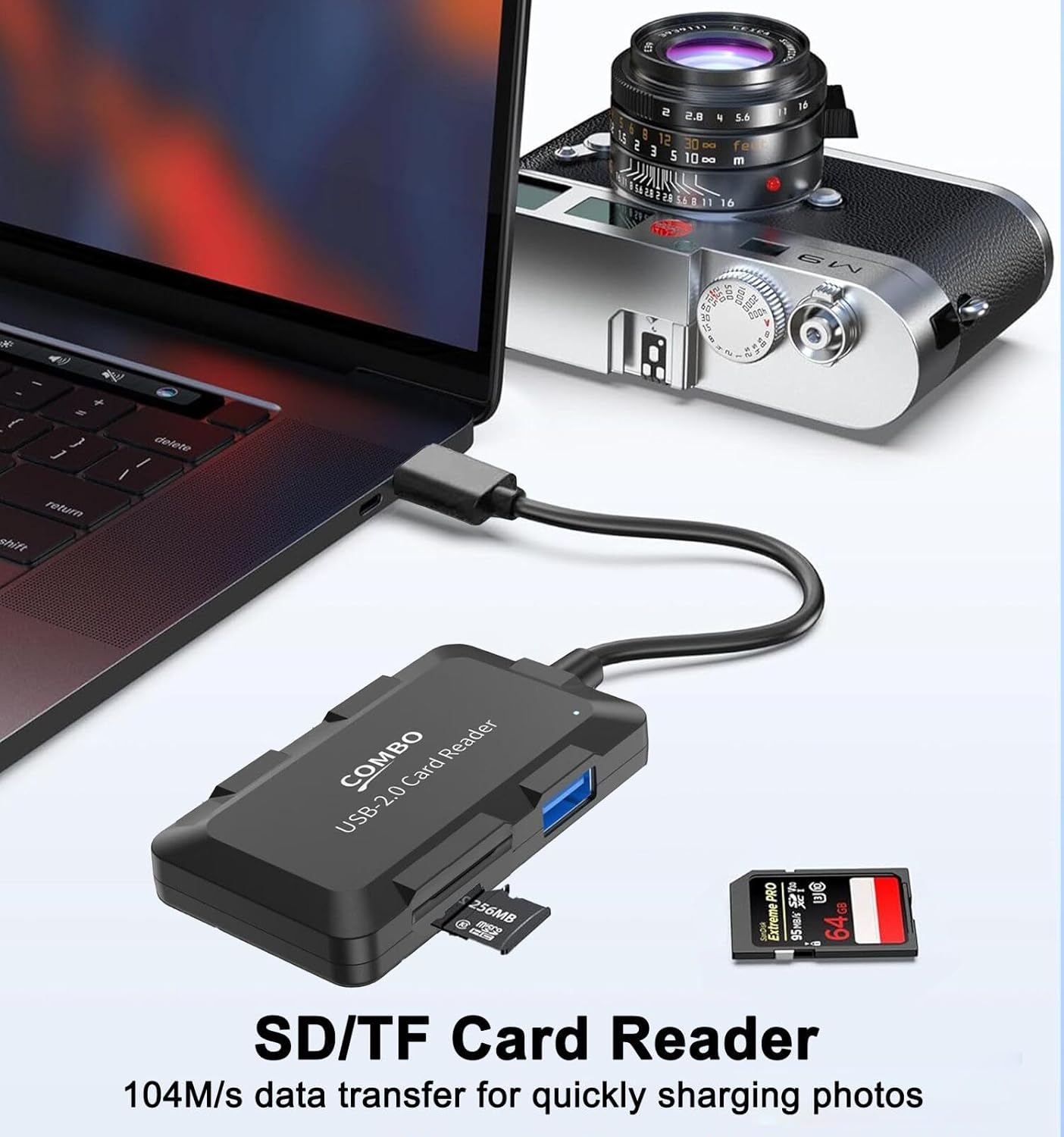 ukiism 5 1 3 More(Black/3.3FT in USB Hub with SD/TF Card Reader, USB Extender with USB-A Ports for Laptop, PC, Desktop