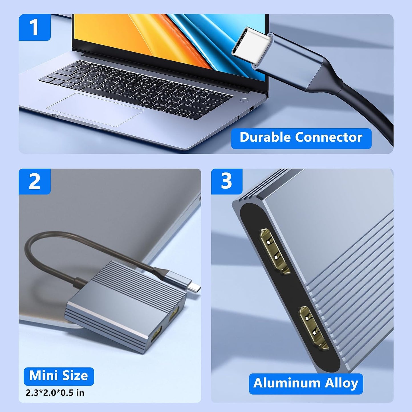 Aibilangose 2 4K@60Hz Dual HDMI Adapter for Monitors, Double HDMI Splitter for dual monitors, Dual Monitor Adapter