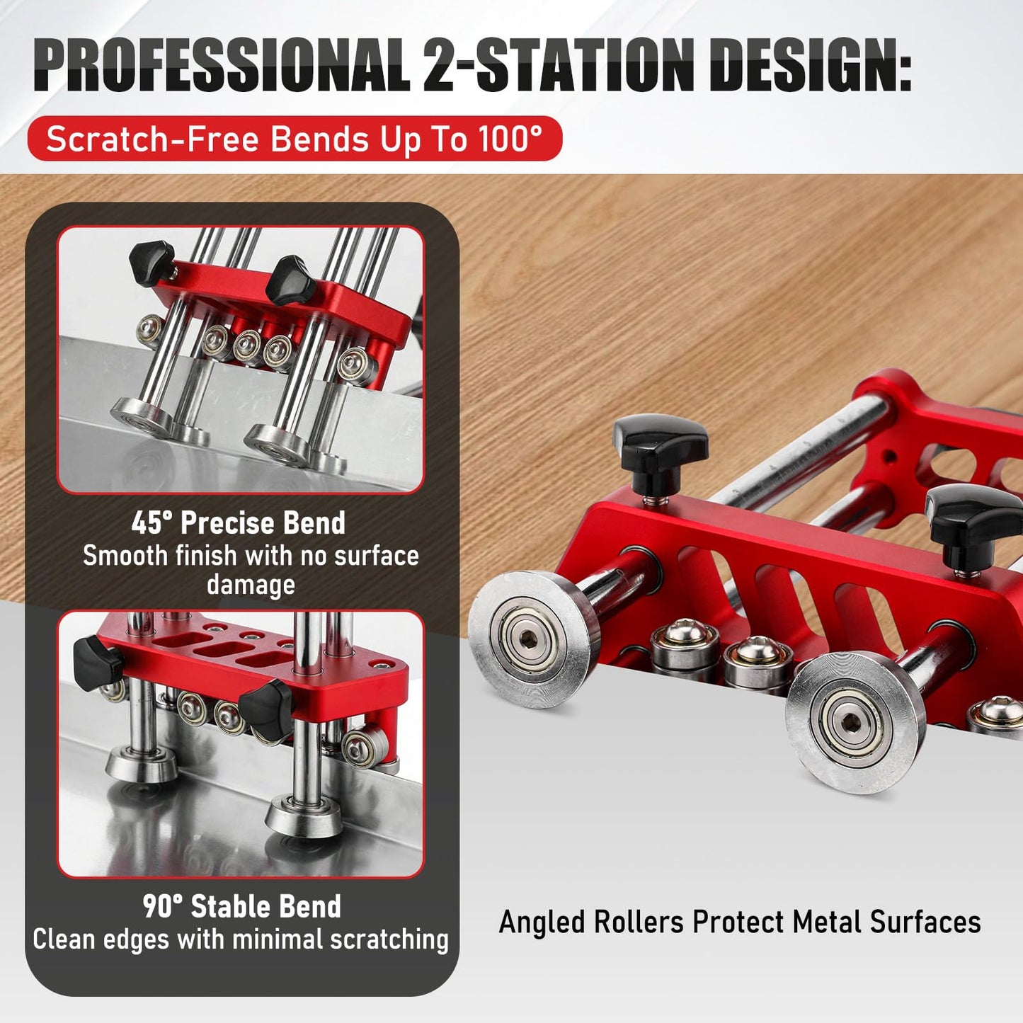 Lingvee Sheet Metal Roller 2 Station Bender Roofing Tools Sheet Fabrication 0-100° Bending Range Large Metal Rollers and Bending Tool for Industrial Production(Red)