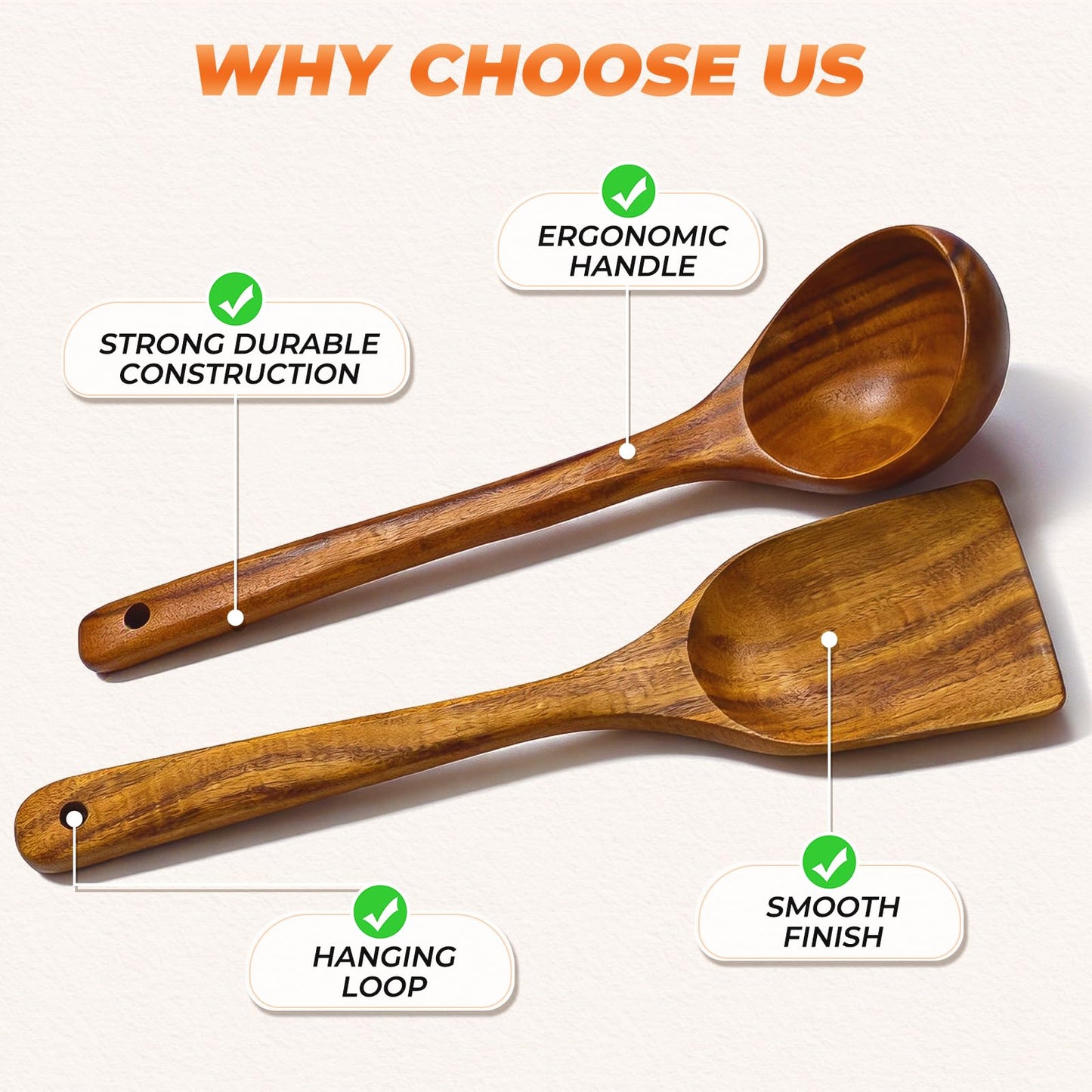 Tmkit Wooden Ladle, Natural Acacia Wood Soup Spoons for Cooking, Serving, Stirring -12.9in Long, 2.5 oz Large Capacity- Premium Wooden Utensil Spoons for Mom, Wife Cooking Gifts