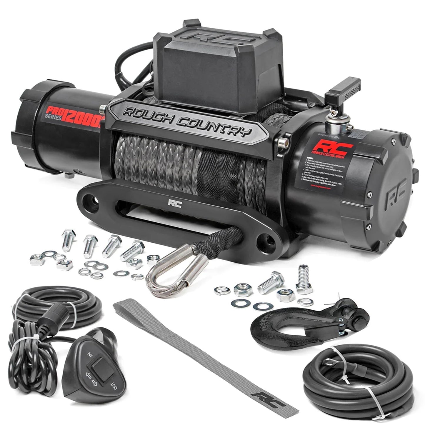 Rough Country 12,000LB PRO Series Electric Winch | Synthetic Rope - PRO12000S, Black