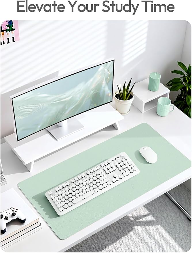 YSAGi Leather Desk Protector, Office Mat, Large Mouse Mat, Non-Slip PU Leather Blotter, Laptop Pad, Waterproof Writing Pad for Office and Home (Pale Green, 31.5" x 15.8")