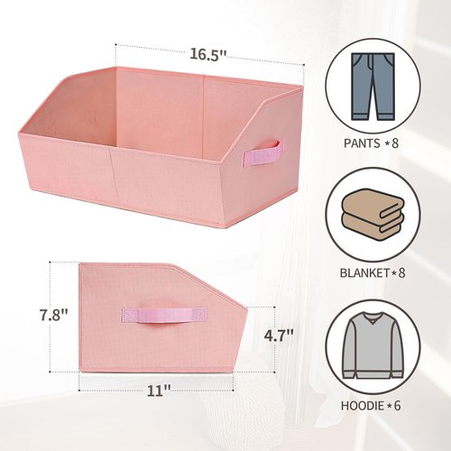 Homsorout Storage Baskets - Decorative Trapezoid Bins with Handles for Closet Organization | 3 Pack, Pink