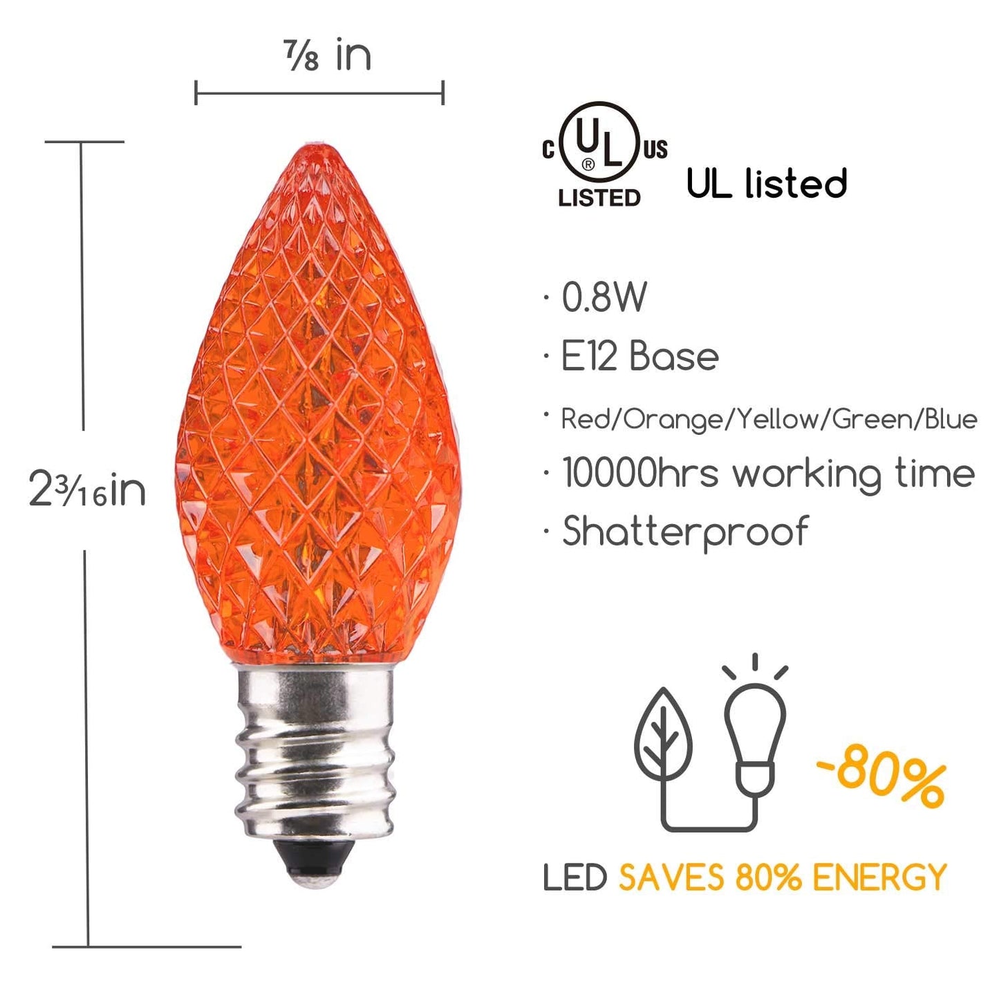 Minetom C7 LED Christmas Light Bulbs, 25 Pack, Shatterproof, Dimmable, E12 Base, Multicolor