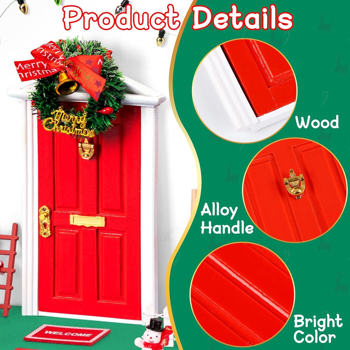 Skiennix Christmas Elf Fairy Door Kit - 31Pcs Miniature Wooden Garden Decorations (Red)