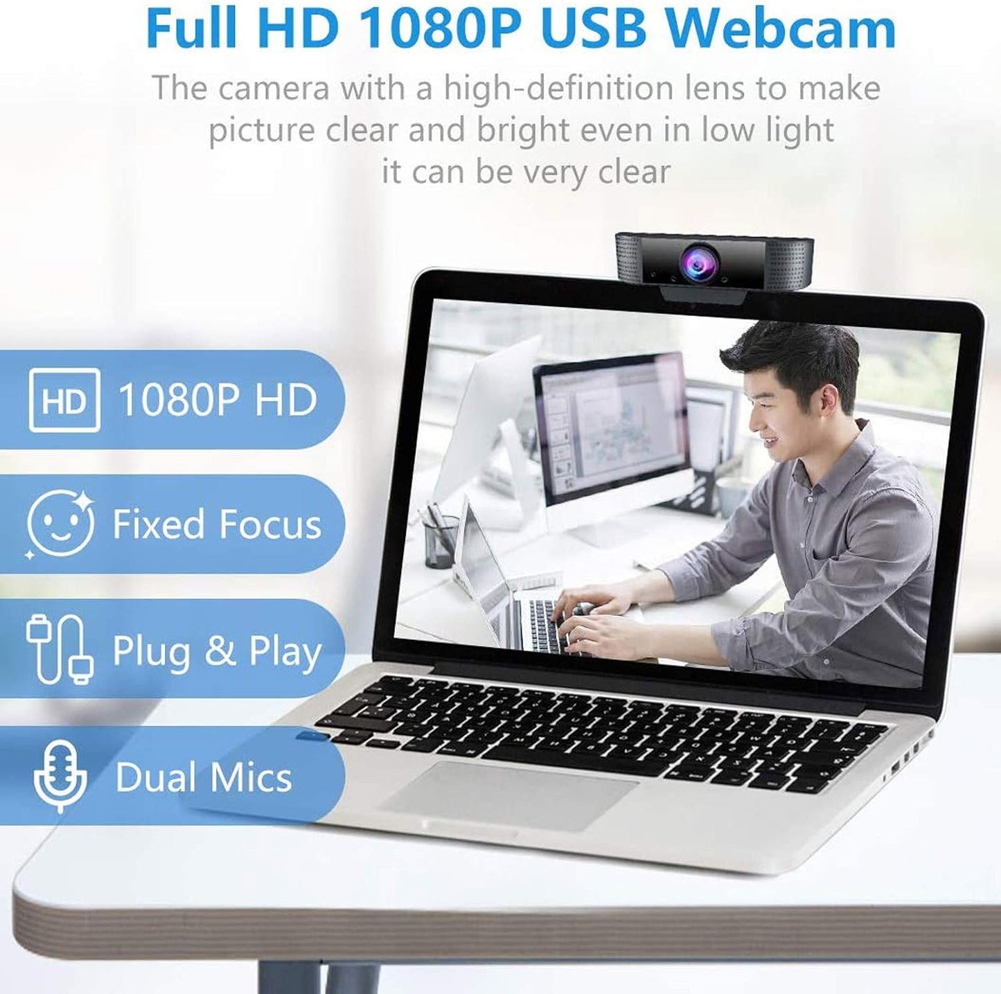 Lovskoo 1080p 30fps Focus,120 Streaming Camera Hd Webcam with Microphone,Fast Auto Wide Angle, USB Pc Camera Webcam