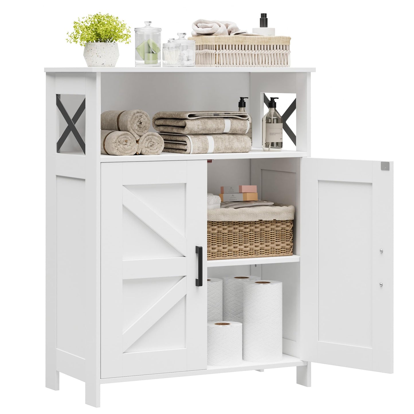 Homhedy Farmhouse Bathroom Storage Cabinet with 2 Doors, Toilet Paper Cabinet with Adjustable Shelf, Small Bathroom Cabinet for Kitchen/Laundry/Living Room, 11.8 x 23.6 x 31.5 Inches, White