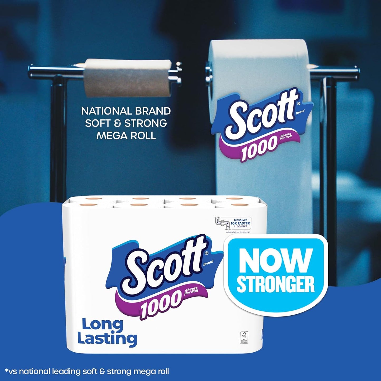 Scott 1000 Toilet Paper - Septic-Safe 1-Ply Tissue | 8 Rolls for Long-Lasting Use