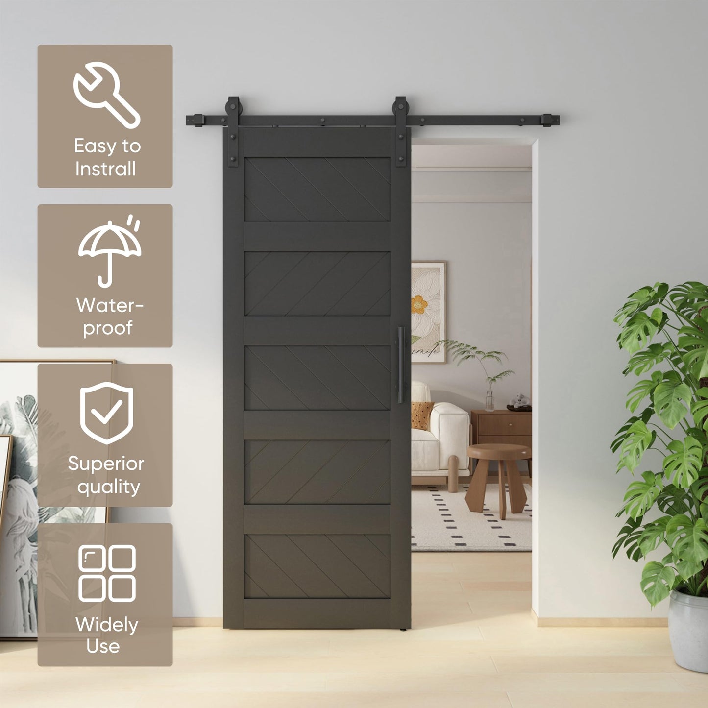 JUBEST 30" x 80" Barn Doors, Slding Barn Door Kit Wave Shape Door Panel with Hardware Kit Include, MDF Board & PVC Covered, Easy Installation, Black