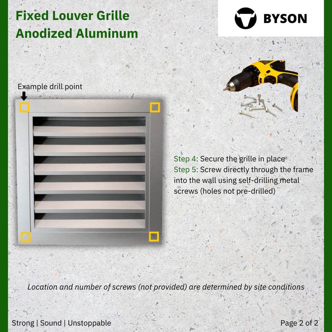 Byson 24" x 24" Aluminum Gable Vent - MaxShield Series Anodized Louvered Vent - Weatherproof Louver Air Vent Grille with Steel Mesh - HVAC, Attic, Container and Shed Vent