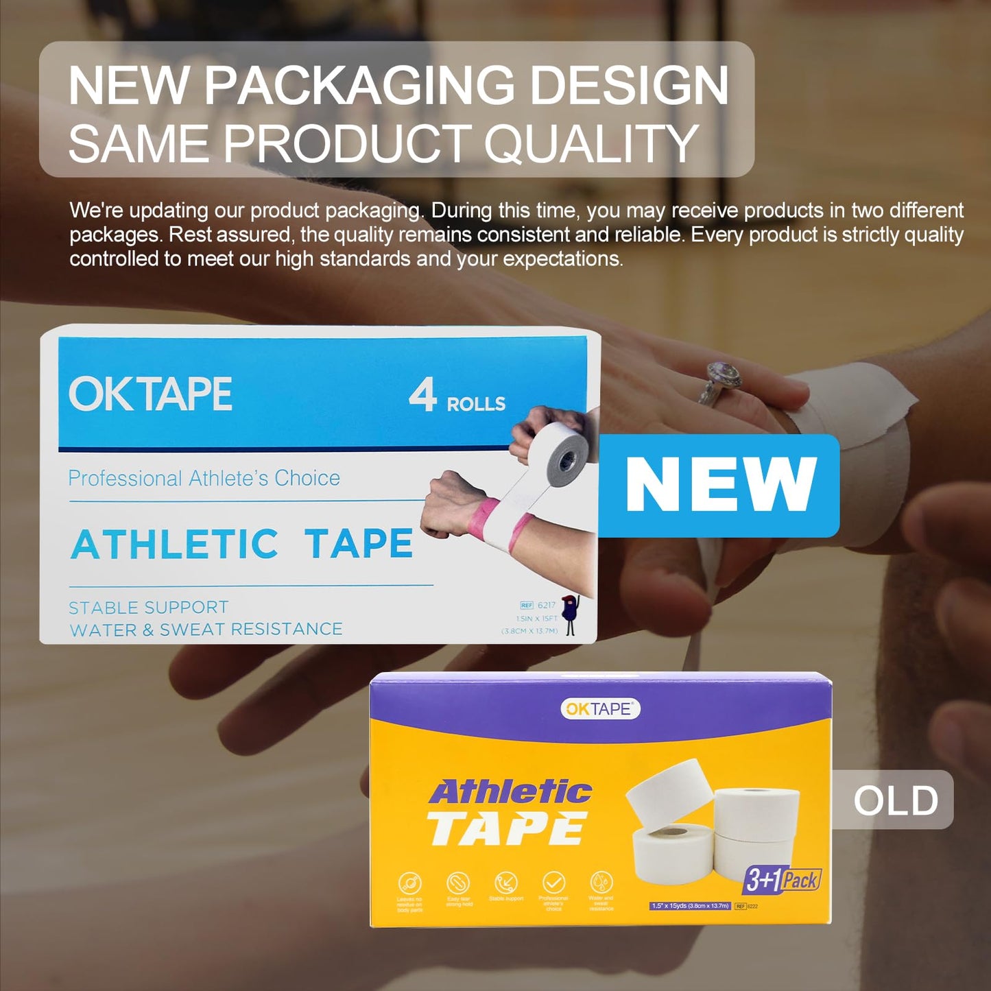 OK TAPE Athletic Sports Tape（4 Packs) - 45ft Per Roll Very Strong Tape for Athlete & Sport Trainers & First Aid Injury Wrap, Perfect for Fingers Ankles Wrist on Bat, Hockey Stick - Pink