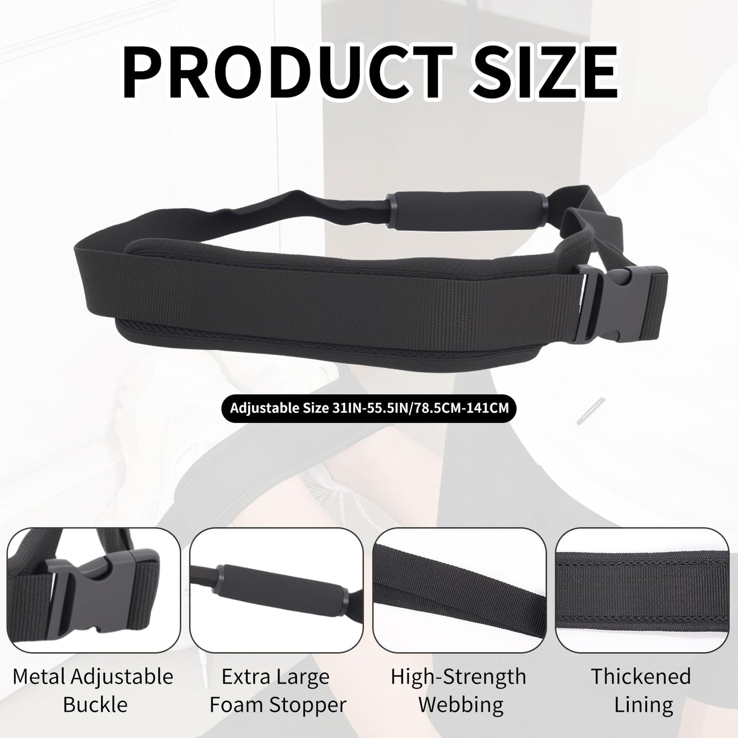 Nordic Strap for Bench, Nordic Hamstring Curl Strap with Extra Large Foam Stopper and Thick Neoprene Padding, Fits Various Doors, Enhances Leg Strength and Muscles Training
