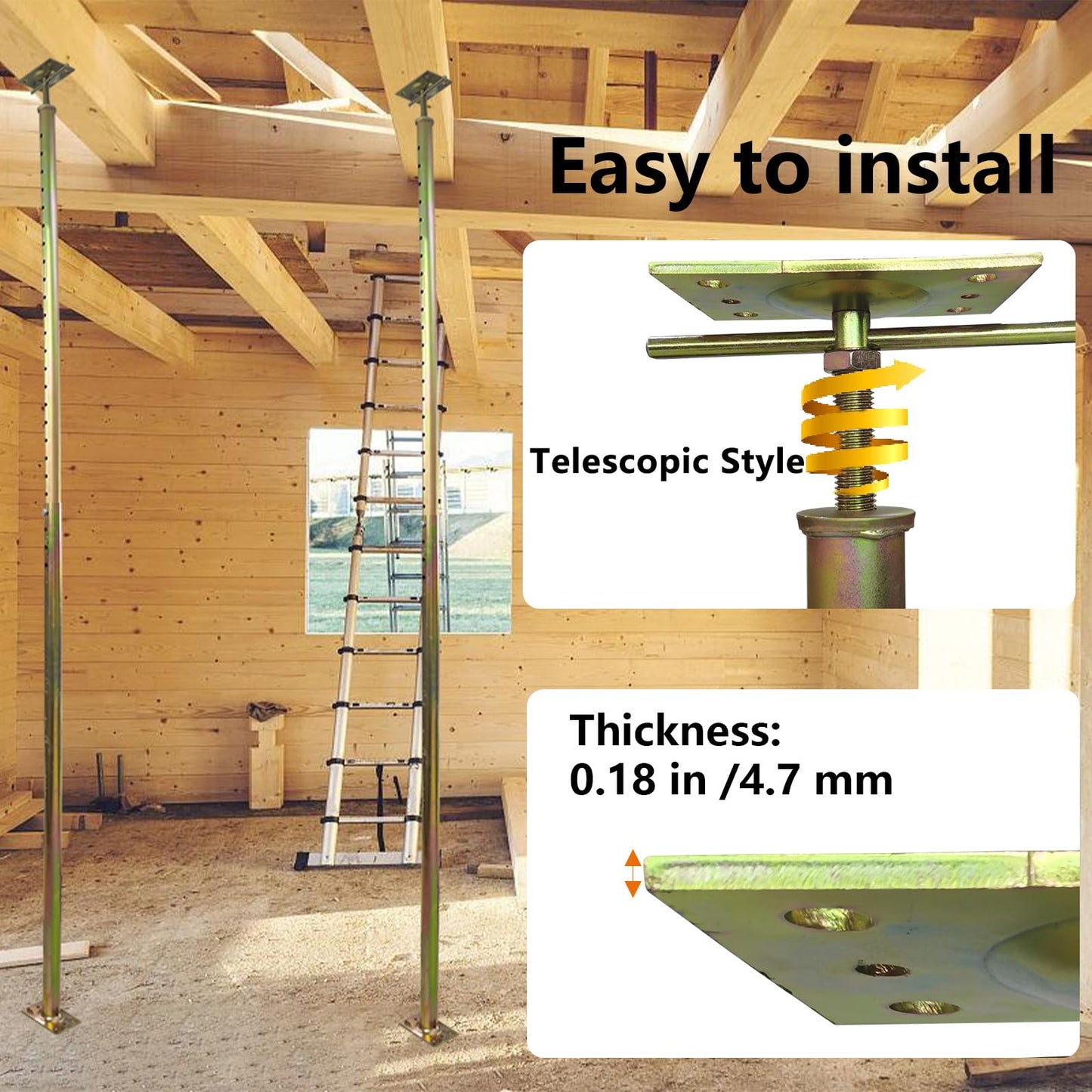 ASTAMOTOR 2 Pack 59" - 100" Adjustable House Floor Wall Jack Post Pole Rod Fit for Leveling Framing Basement Crawlspace Beam Roof Stair Ceiling