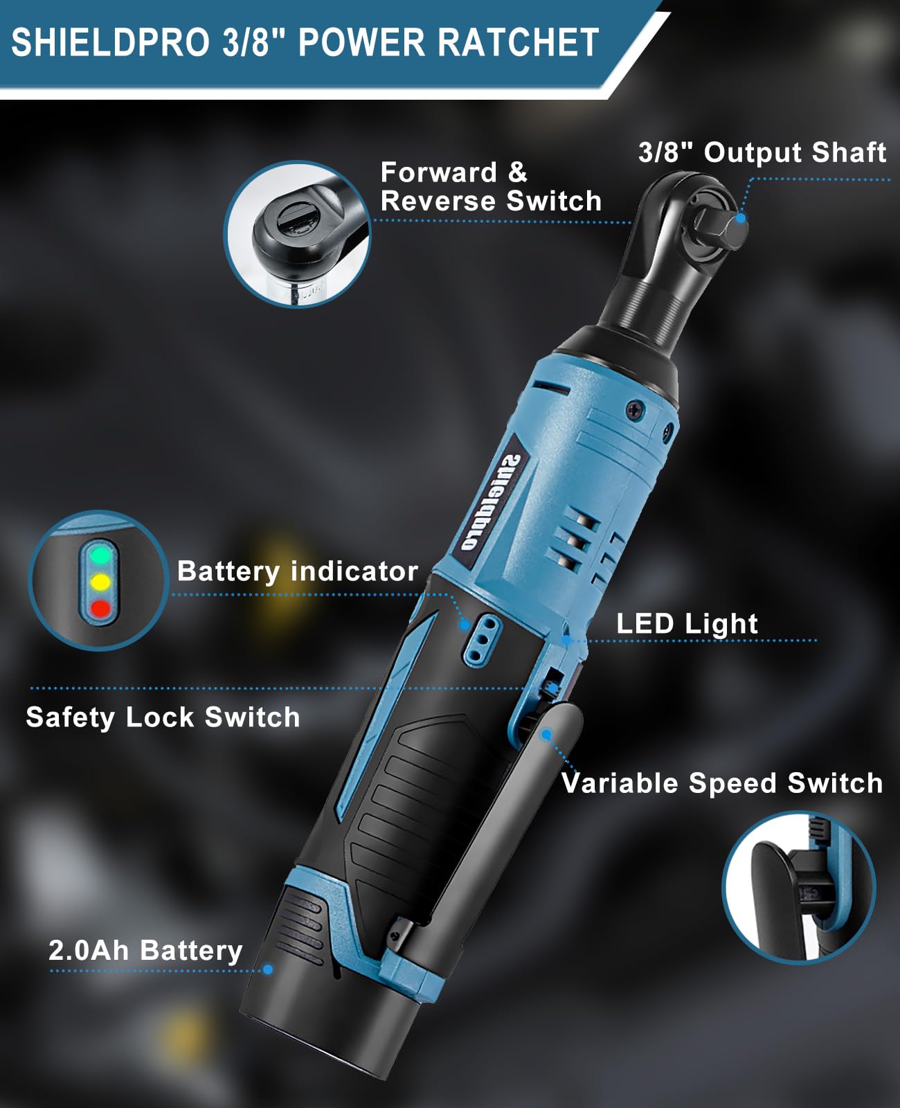 SHIELDPRO 1-1/4 Inch SDS-Plus 13 Amp Rotary Hammer Drill, Cordless Electric Ratchet