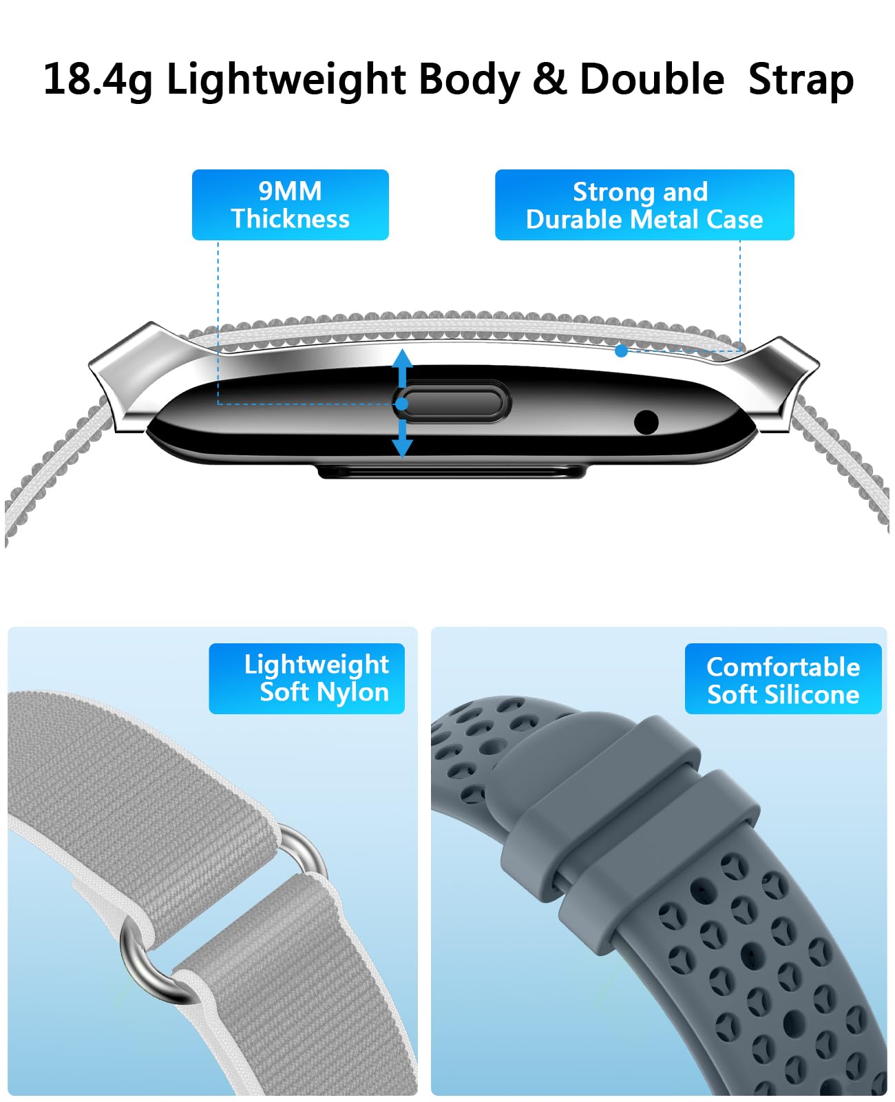 Smart Bracelet for Men Women, Health Activity Fitness Trackers, 24H Sleep Tracker, 24/7 Continuous Heart Rate/Blood Pressure/HRV/Stress Monitor, 170+ Sports Modes Smart Wristband with 2 Bands Free APP