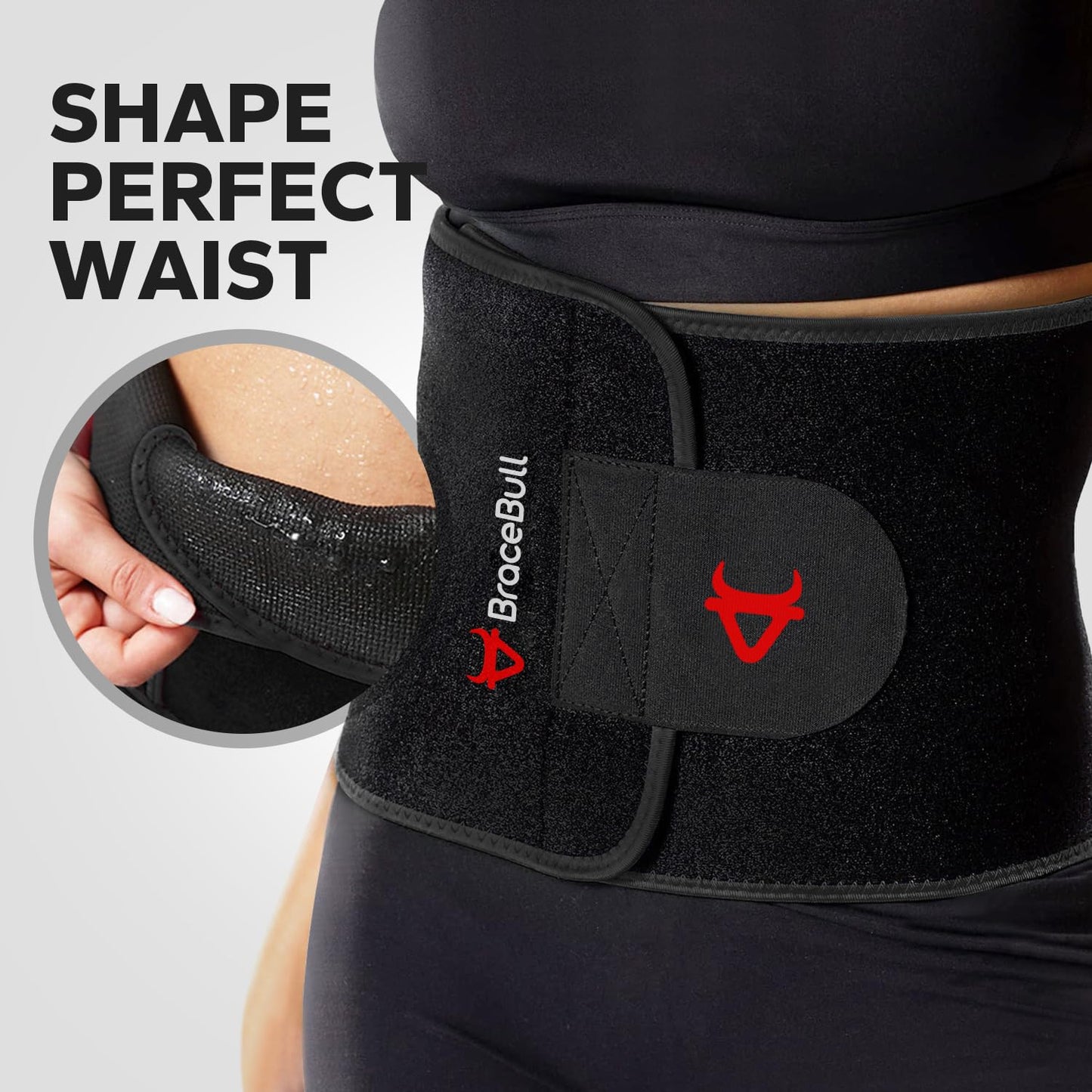 BraceBull Waist Trimmer for Women and Men, Strong Core Waist Trainers for Women Belly Fat, Adjustable Sweat Band for Stomach Weight Loss for High-Intensity Training & Workouts Black