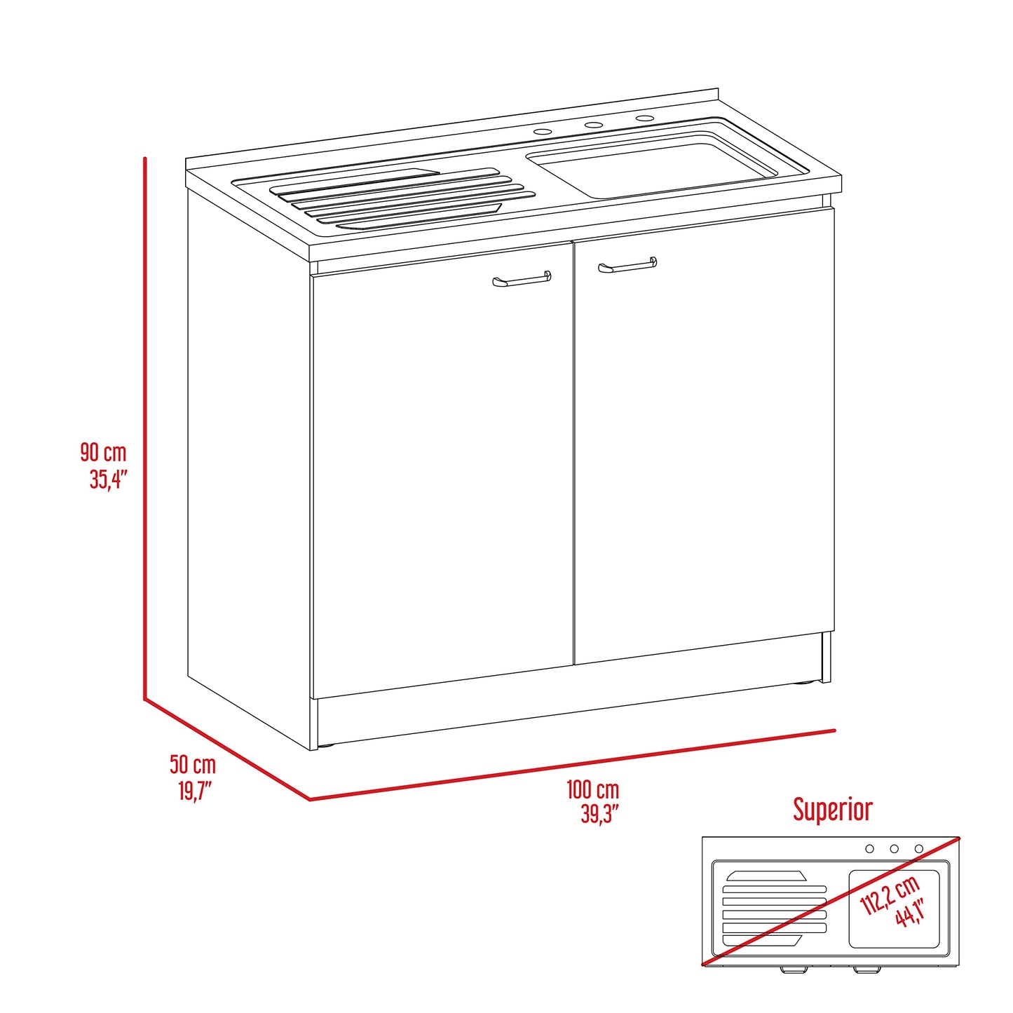 DEPOT E-SHOP Salento Utility Freestanding Sink with Cabinet 35.4" H x 39.3" W - Double Door, Two Shelves, Metal Handles, Aluminum Countertop, White, with Integrated Steel Sink