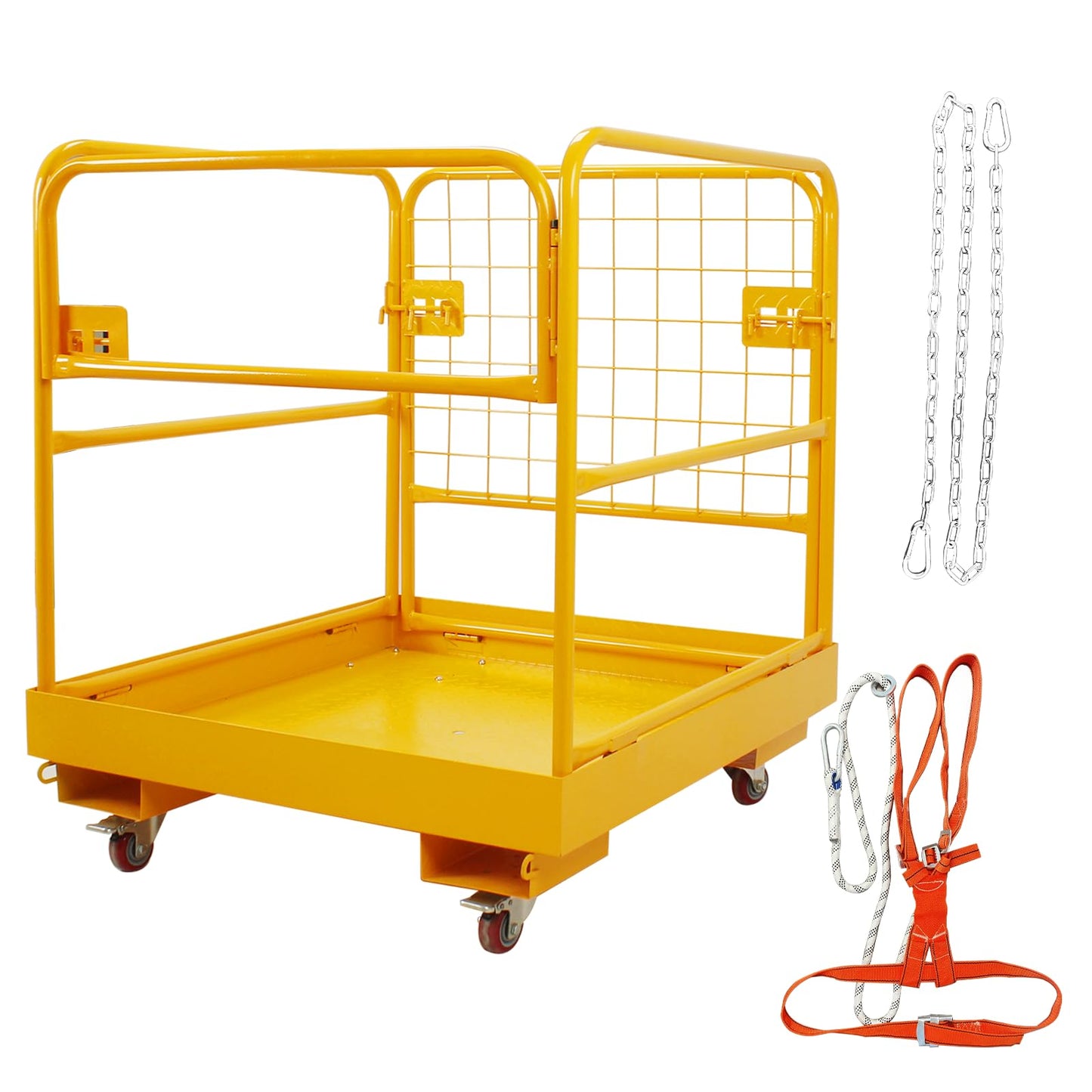 Forklift Safety Cage 36x36 Inch Forklift Man Basket Heavy Duty Lift Basket with 4 Wheels 1200LBS Capacity Safety Set for Most Aerial Jobs