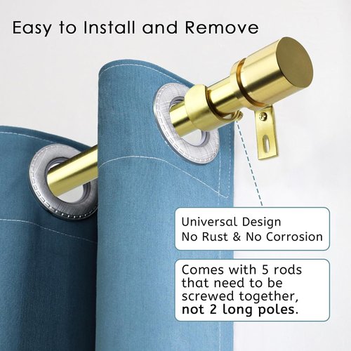Byondeth Adjustable Curtain Rods for Windows - 16 to 88 Inches, 1 Inch Diameter, Gold Aluminium Finials