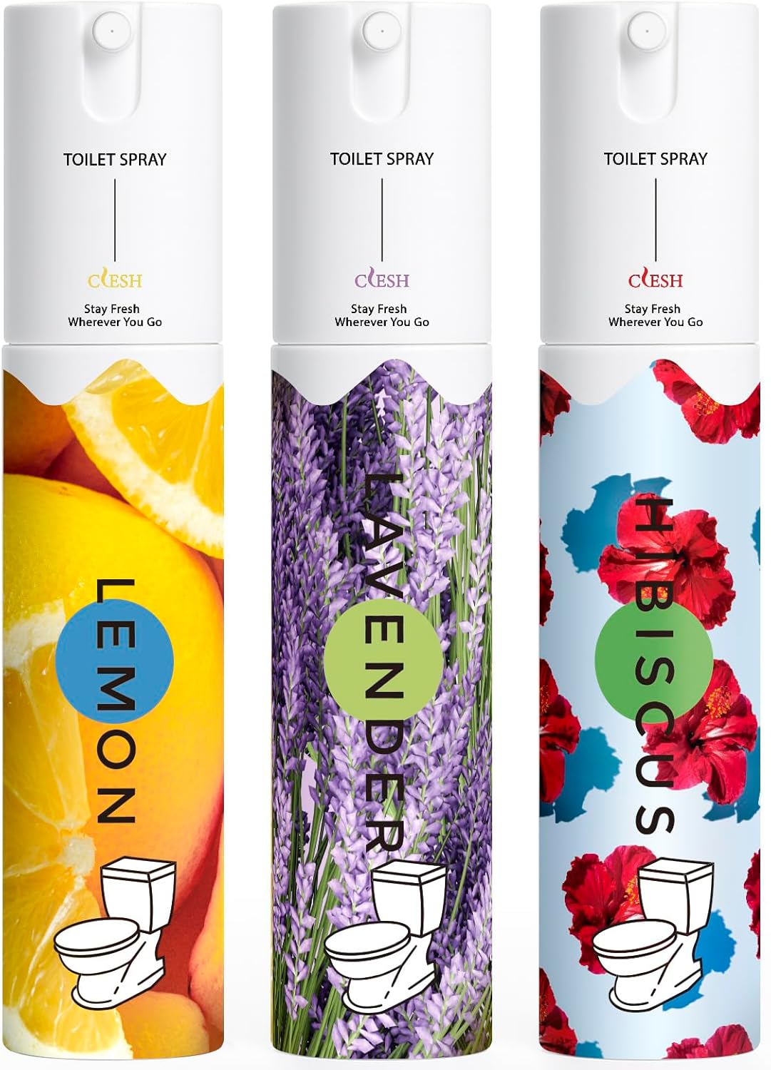 Skiennix Travel Size Toilet Spray - Bathroom Odor Eliminator | 3 Pack, 1 Fl Oz Each, Essential Oils Freshener in Lemon, Hibiscus, Lavender