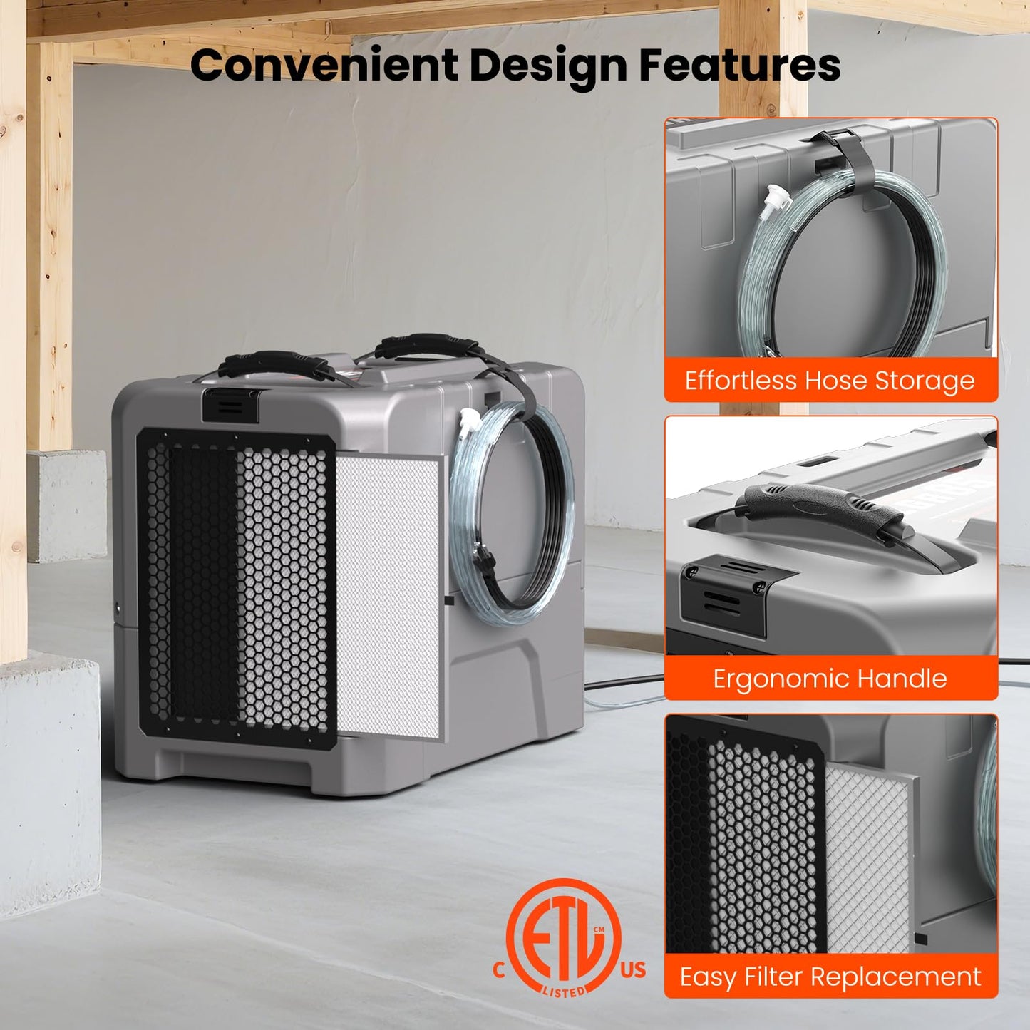 Abestorm LGR85 Commercial Dehumidifiers with Pump, 180 PPD Industrial Dehumidifier for Basement, Crawl Space, Warehouse, Auto Defrosting, 5 Years Limited Warranty