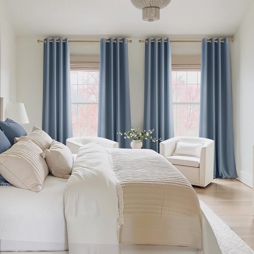 NICETOWN Energy Saving Drapes - Thermal Insulated Grommet Top Curtains | Stone Blue, 1 Pair, W52 x L95