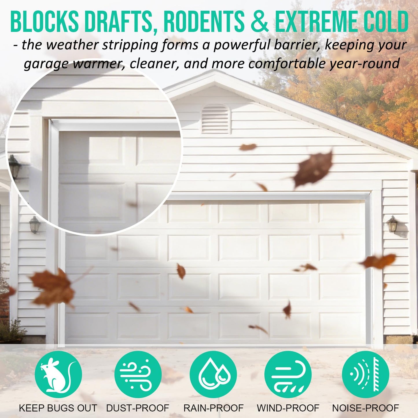 Garage Door Seal Top and Sides - Jobon 36FT White Flexible TPE Self Adhesive Weather Stripping Kit | Block Rodents Drafts Rain Dust | Easy DIY Installation Universal Replacement