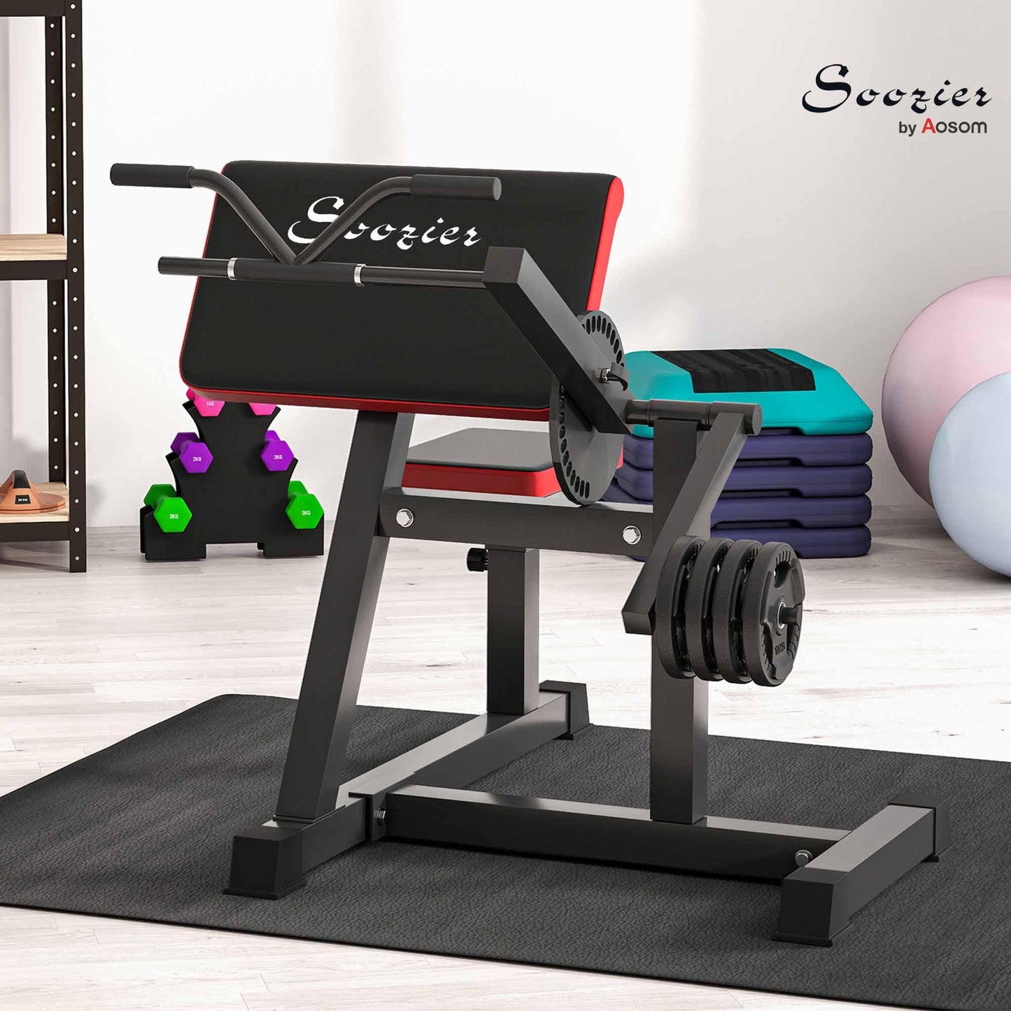 Soozier 2-in-1 Bicep Preacher Curl Bench with Adjustable Seat and Elbow Cushion, Plate Loaded Bicep Curl Machine & Tricep Extension Machine for Home Gym Workout