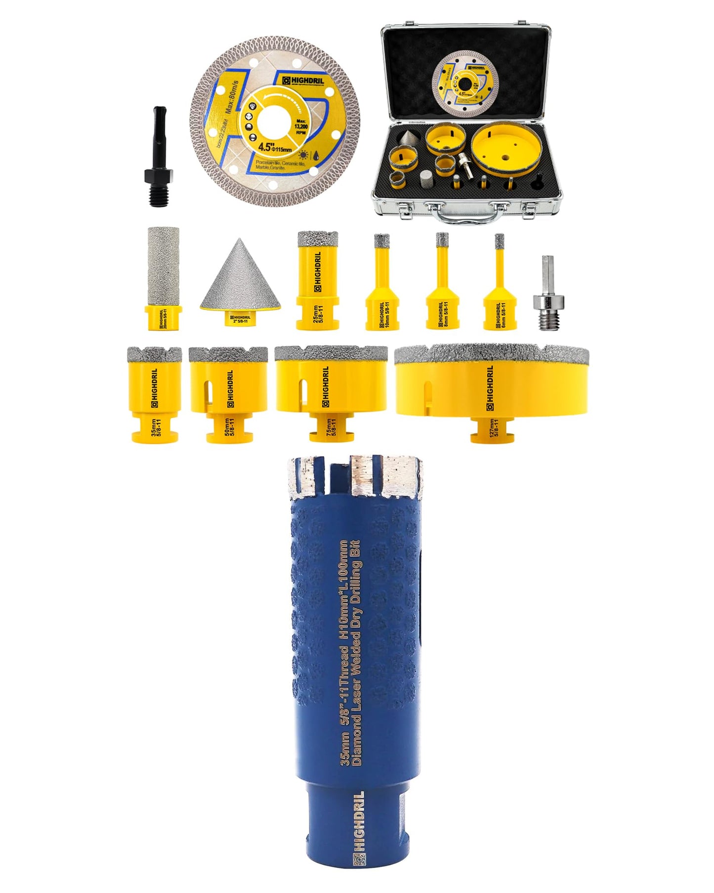 HIGHDRIL 13Pcs Diamond Hole Saw Kit and HIGHDRIL Diamond Core Drill Bits,1-3/8 Inch 35mm
