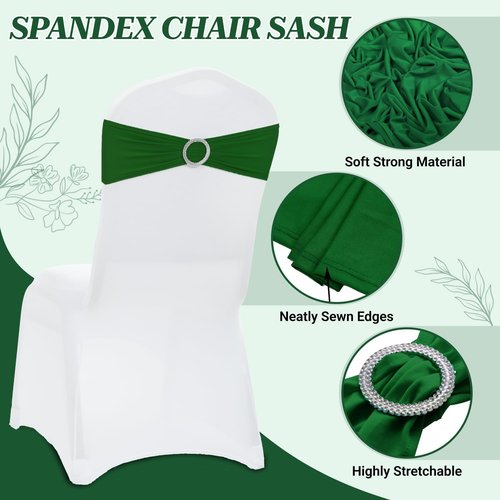 MDS Premium Spandex Chair Sashes - Stretchy Bow Covers with Buckle Slider | 50 Pack - Green