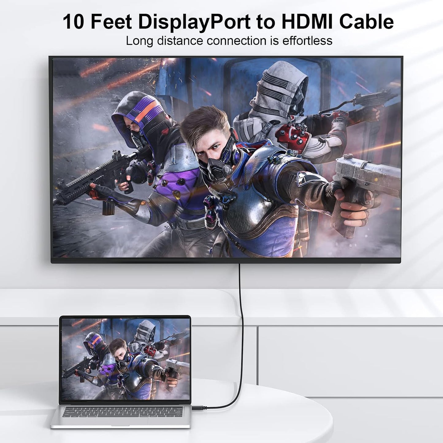 10 2-Pack, 4K Male(3840*2160,1920*1080) DisplayPort to HDMI Cable feet Display Port DP to HDMI HDTV Cord Adapter Male
