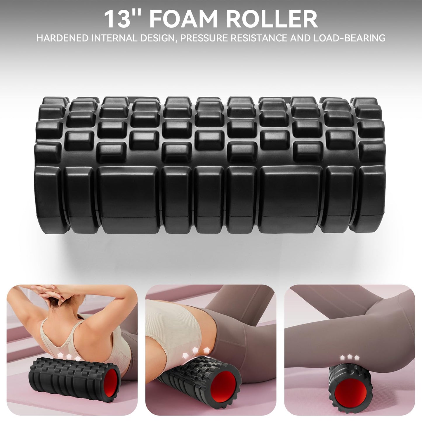 Krightlink 5-in-1 Foam Roller Set - Deep Tissue Muscle Recovery Kit with High Density Exercise Roller, Massage Ball, Resistance Band & Carry Bag for Physical Therapy & Pain Relief (Black)