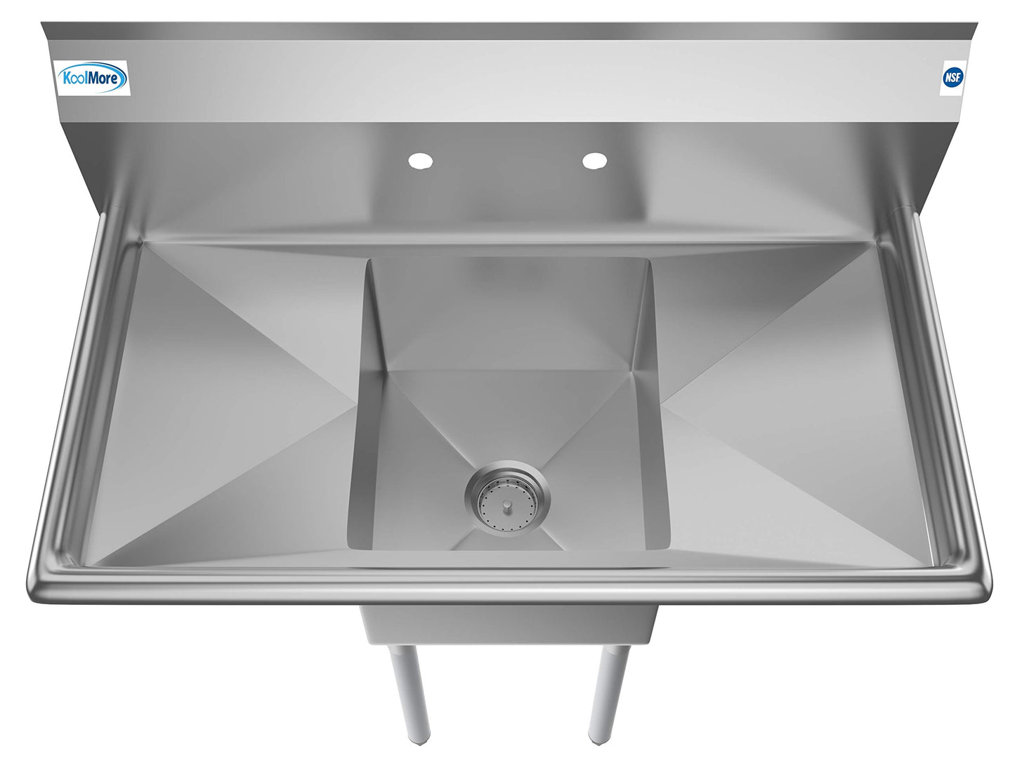 KoolMore 1 Compartment Stainless Steel NSF Commercial Kitchen Prep & Utility Sink with 2 Drainboards - Bowl Size 14" x 16" x 11", Silver